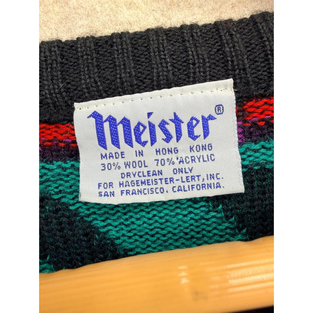 Coogi style Vintage Meister Wool Blend Abstract Geometric Knit Sweater XL‎ retro - Picture 6 of 7